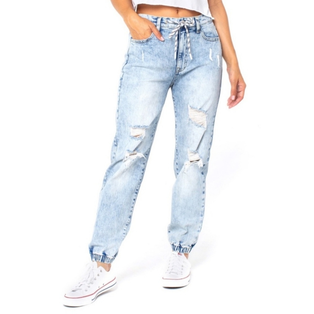 New Acid Wash Jean Jogger Small